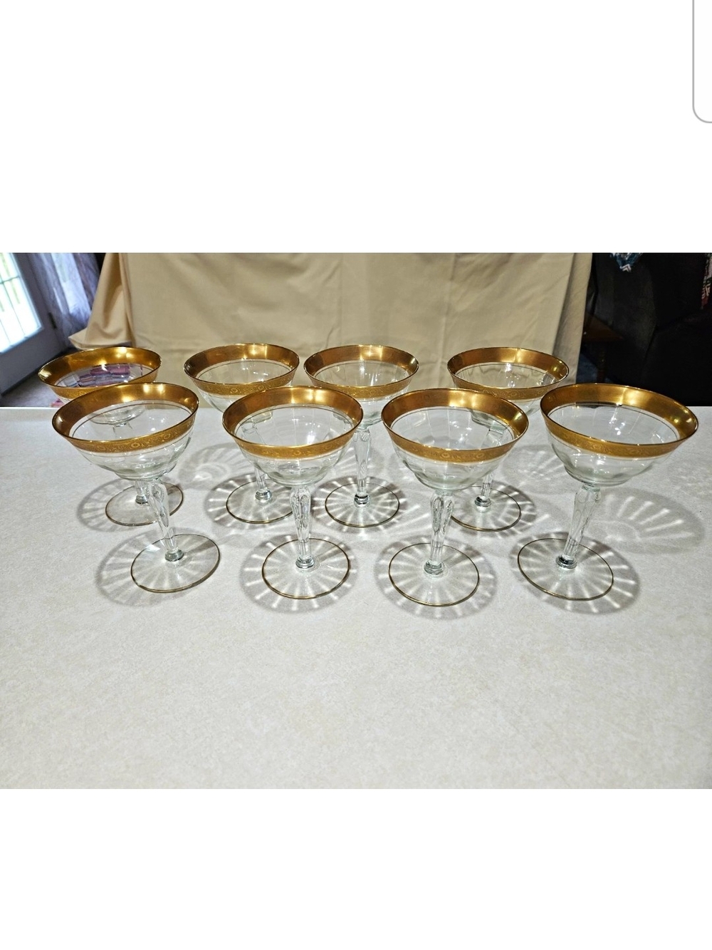 Set of 8 Vintage Tiffin Franciscan Rambler Rose 5.75" Wine Glasses Crystal 24K